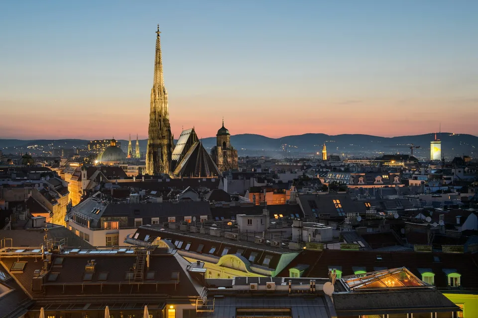 Demo image: Historic architecture and a city street. Placeholder for the VIENNA album.
